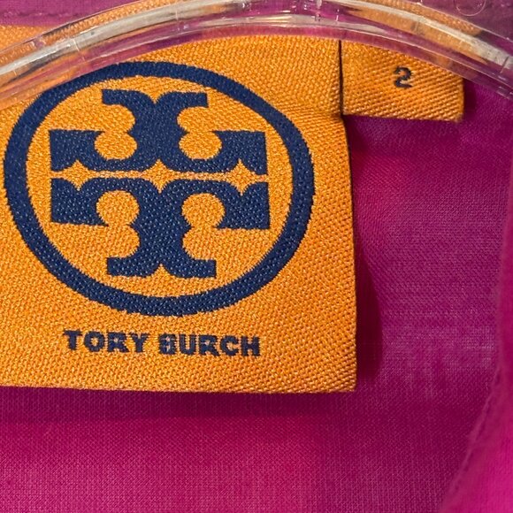 Tory Burch Button Down Shirt Blouse Long Sleeve Roll Tabs Pink Purple Cotton 2 - Picture 6 of 10